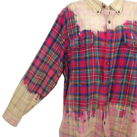 The Rack Brushed Cotton Bleach Tie Dye Button Front Shirt Top Size XL Plaid - Picture 5 of 12